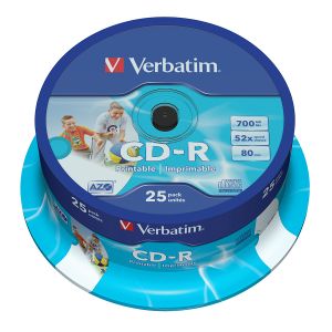 Verbatim CD-R Wide Inkjet Printable 700MB 80 Minuti cake AZO 52X Vergini Vuoti CD -R Originali Box Print Stampabili 43439