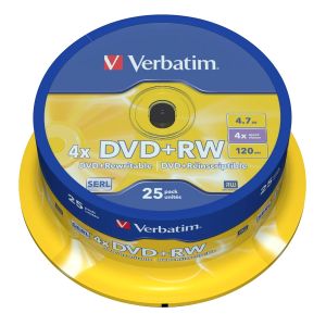 Verbatim 25 DVD+RW Riscrivibili Matt Silver 4,7GB 4X, in cake box - 43489