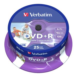 Verbatim DVD+R Wide Inkjet Printable ID Brand 4,7GB cake AZO 16X 43539