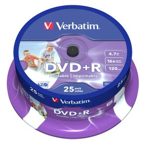 Verbatim DVD+R Wide Inkjet Printable ID Brand 4,7GB cake AZO 16X Vergini Vuoti dvd +R Originali Box Print Stampabili 43539