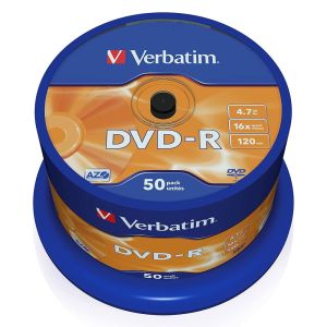 Verbatim 50 DVD-R Matt Silver 4,7GB cake AZO 16X cakebox 43548