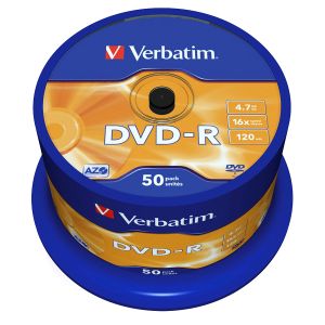 Verbatim 50 DVD-R Matt Silver 4,7GB cake AZO 16X cakebox 43548