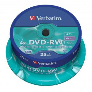 Verbatim 25 DVD-RW Matt Silver SERL, 4.7GB 4x, in cake - 43639