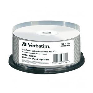 Verbatim 25 Blu Ray BD-R SL 25GB 6X Wide Inkjet Printable NO-ID Hard Coat Surface - 43738