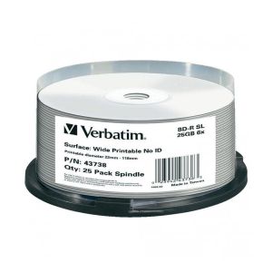 Verbatim 25 Blu Ray BD-R SL 25GB 6X Wide Inkjet Printable NO-ID Hard Coat Surface - 43738