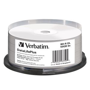 Verbatim 25 Blu Ray BD-R SL 50GB 6X White Wide Thermal Printable NO-ID - 43750