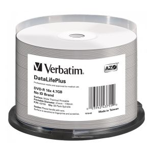50 DVD-R Verbatim PRINT Stampabili AZO Wide Thermal Printable 4,7GB 16X 43755
