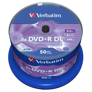 Verbatim 50 DVD+R Dual Layer 8X DL 8,5GB, in cake box - 43758