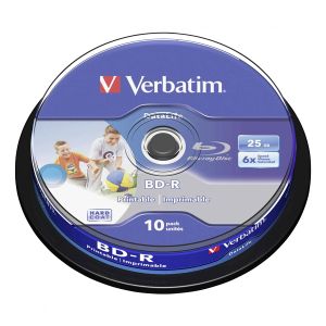 Verbatim 10 BD-R SL Blu Ray Datalife Wide Inkjet Print 25Gb 6x, in cake - 43804