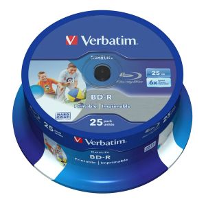 Verbatim BD-R SL Blu Ray Datalife 25GB Wide Inkjet Printable 6X Print Stampabili 43811