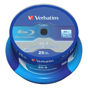 Verbatim 25 Blu Ray BD-R SL 25GB 6X White Blue Surface Hard Coat - 43837