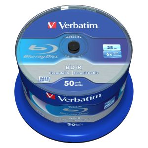 Verbatim 50 Blu Ray BD-R SL 25GB 6X White Blue Surface Hard Coat - 43838