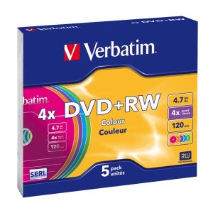 Verbatim 5 DVD+RW Colour Colorati 4,7Gb 16X AZO in slimcase - 43297