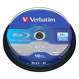 Verbatim 10 BD-R SL 25GB 6X BD-R Blu Ray White-Blu in Cake - 43742