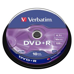 Verbatim 10 DVD+R Matt Silver AZO 4.7GB 16x in Spindle - 43498