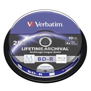 Verbatim 10 BD-R M-DISC DURATA A VITA Blu Ray 25GB Inkjet Print 4X, in cake - 43825
