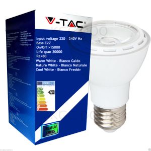 LAMPADINA LED V-Tac E27 8 WATT = 40 WATT BULB Par Lamp PAR20-Bianco Naturale
