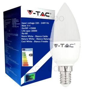 LAMPADINA LED V-Tac E14 6W 200° 3000K Candela Dimmerabile - 4213 Bianco Caldo