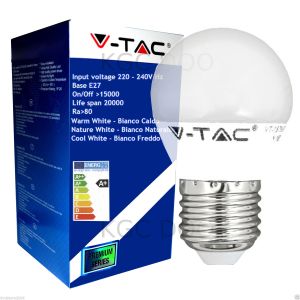 LAMPADINA LED V-Tac E27 6 WATT = 40 WATT BULB MINI GLOBO G45-Bianco Freddo 