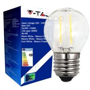 LAMPADINA LED V-Tac E27 2W 300° 2700K Mini Globo Filamento - 4261 Bianco Caldo