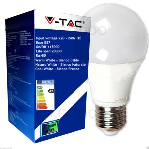 LAMPADINA LED V-Tac E27 5 WATT = 40 WATT BULB A60-Bianco Freddo 