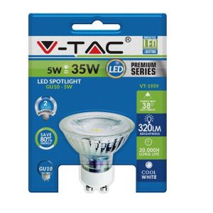 LAMPADINA LED V-Tac GU10 5W 38° 4500K Spot - 1652 Bianco Naturale - In Blister
