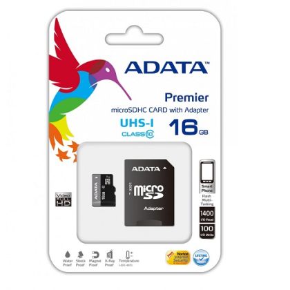 Micro SD Adata 16GB + Adattatore Memory Card microsd Classe 10 Blister