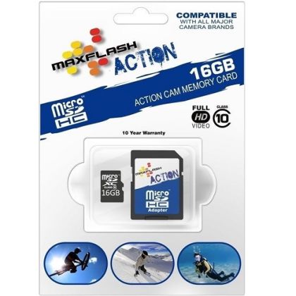 Micro SD Maxflsh 16GB + Adattatore Memory Card microsd Classe 10 Blister
