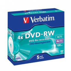 Verbatim 5 DVD-RW 4X Matt Silver 4,7GB Riscrivibili AZO, Jewel Box - 43285