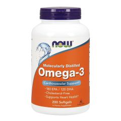 NOW FOODS Omega-3 Molecularly Distilled, Fish Oil 1000mg 180/120 md - 200 softg.