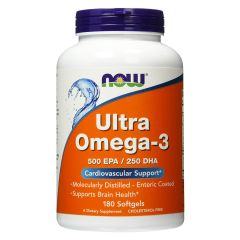 NOW FOODS Ultra Omega-3  fish oil 180 perle - 500 EPA - 250 DHA