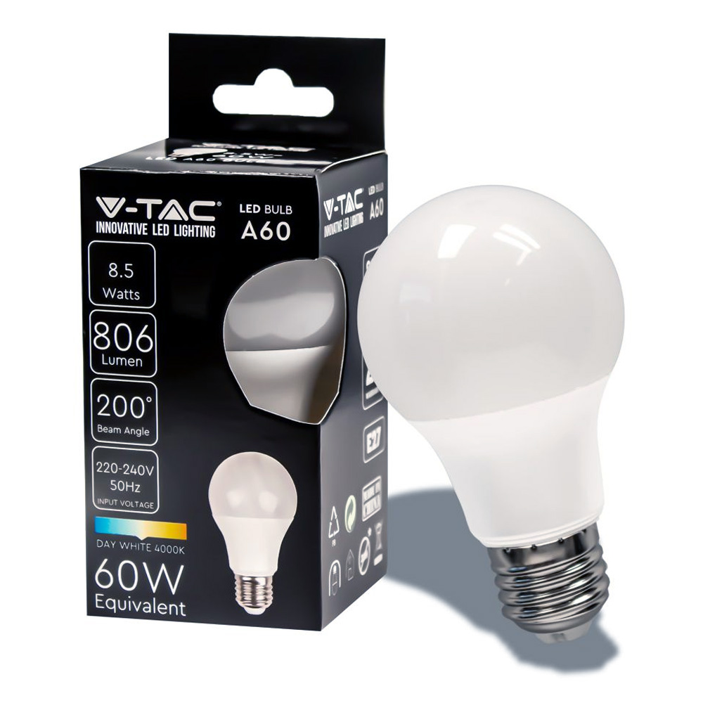 KGC Shop LAMPADINA LED V-Tac E27 8.5W A60 4000K - VT-2099 217261 - Bianco  Naturale